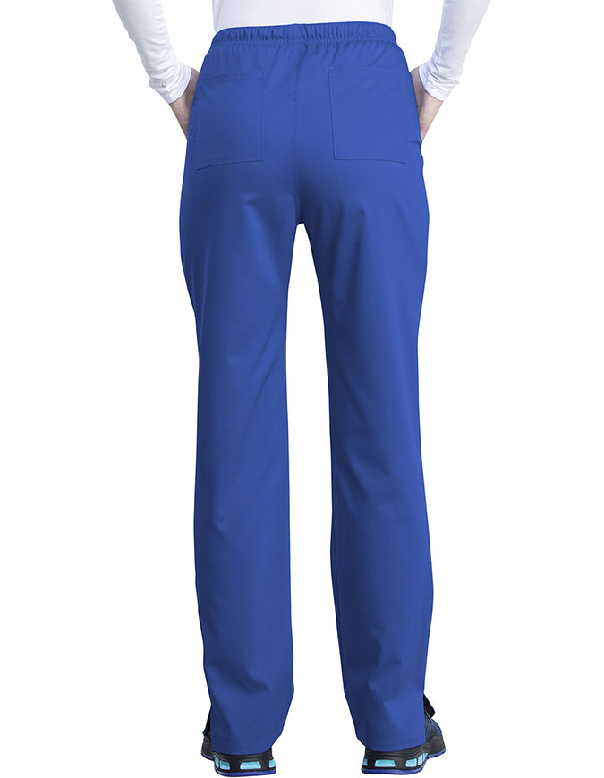 Cherokee Workwear Revolution Tech Women's Mid Rise Straight Leg Drawstring Petite Pant - Royal