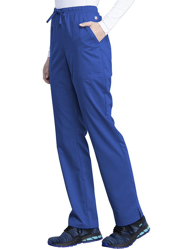 Cherokee Workwear Revolution Tech Women's Mid Rise Straight Leg Drawstring Petite Pant - Royal