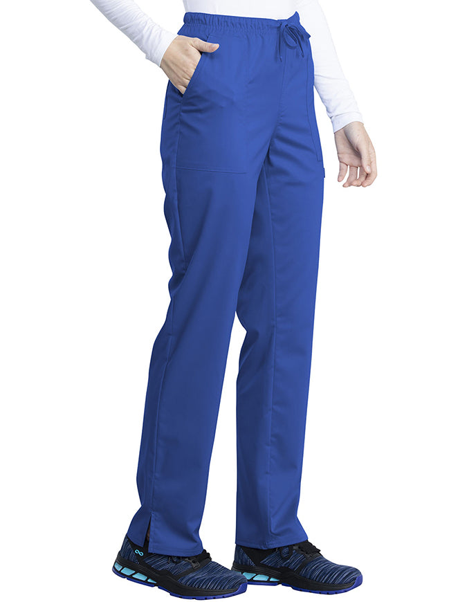 Cherokee Workwear Revolution Tech Women's Mid Rise Straight Leg Drawstring Petite Pant - Royal