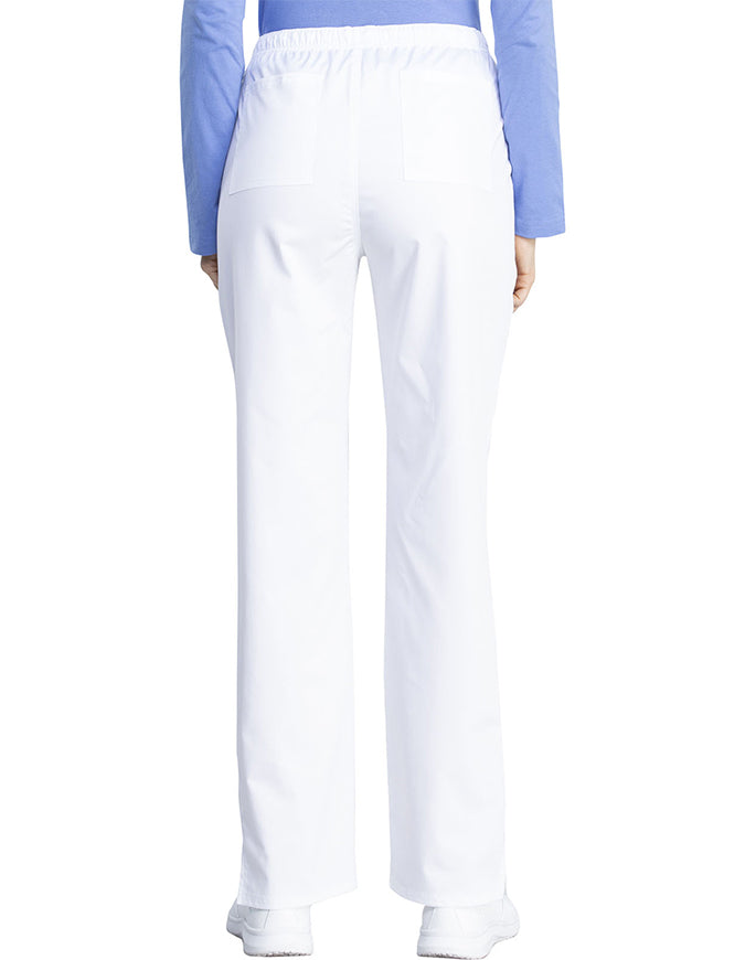 Cherokee Workwear Revolution Tech Women's Mid Rise Straight Leg Drawstring Petite Pant - White