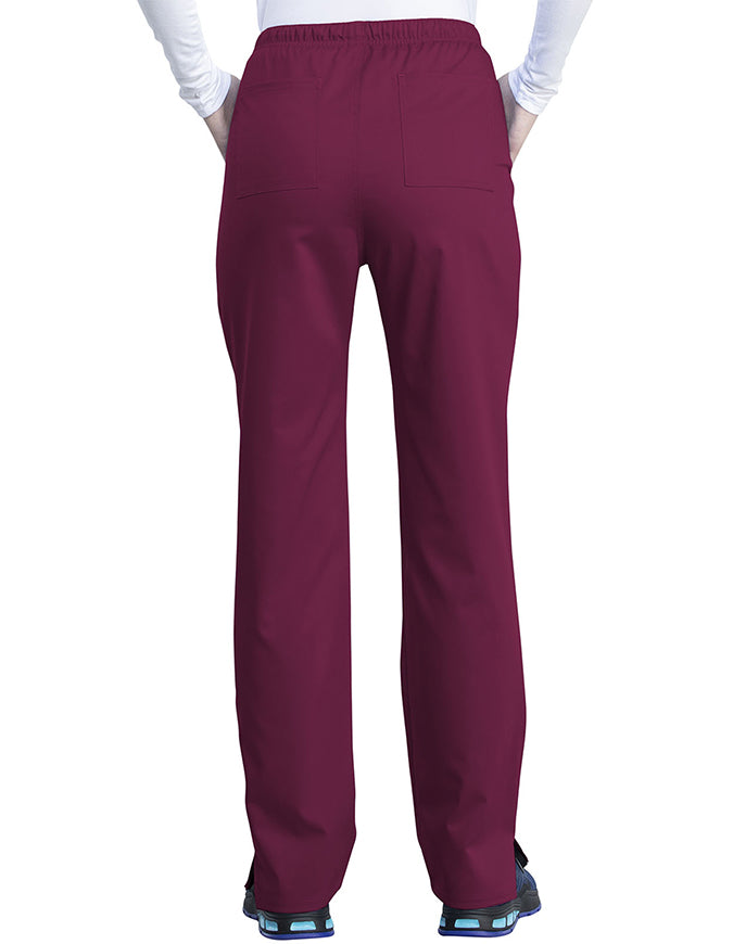 Cherokee Workwear Revolution Tech Women's Mid Rise Straight Leg Drawstring Petite Pant - Wine