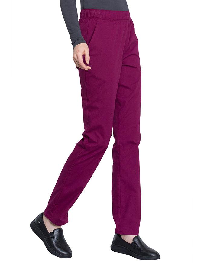 Cherokee Workwear Professionals Women's Natural Rise Tapered Leg Drawstring Tall Pant  Wine