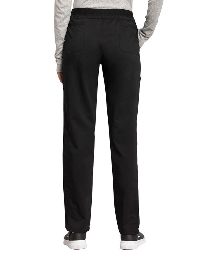 Cherokee Workwear Revolution Women's Mid Rise Tapered Leg Drawstring Petite Pant black