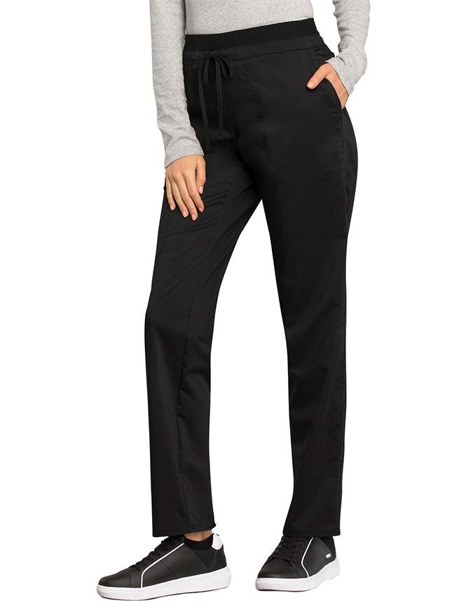 Cherokee Workwear Revolution Women's Mid Rise Tapered Leg Drawstring Petite Pant black