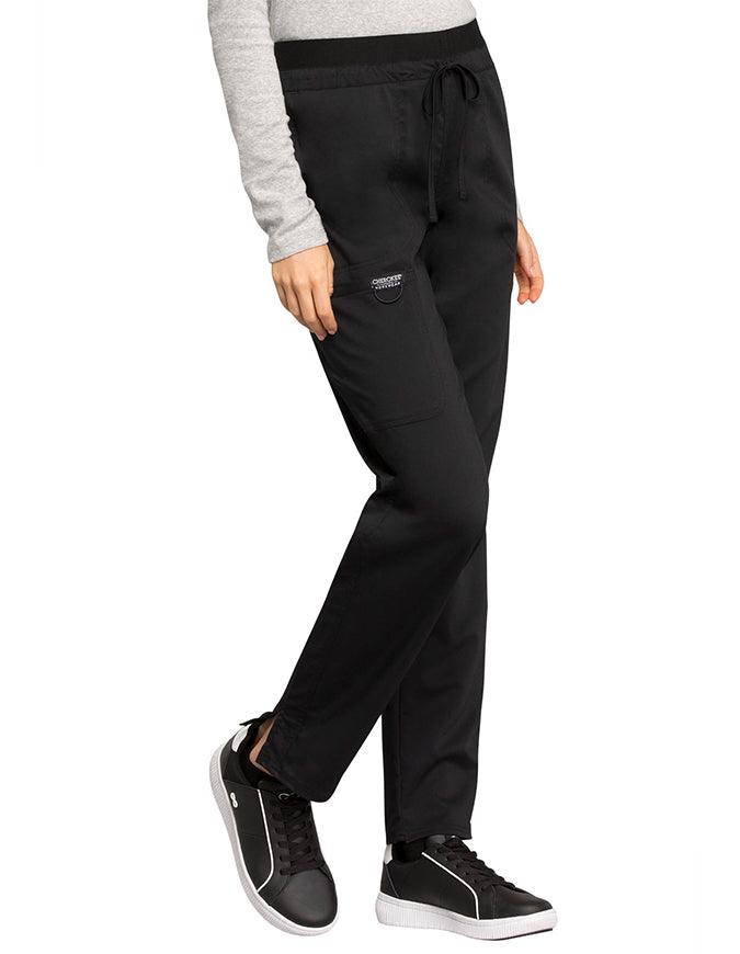 Cherokee Workwear Revolution Women's Mid Rise Tapered Leg Drawstring Petite Pant black