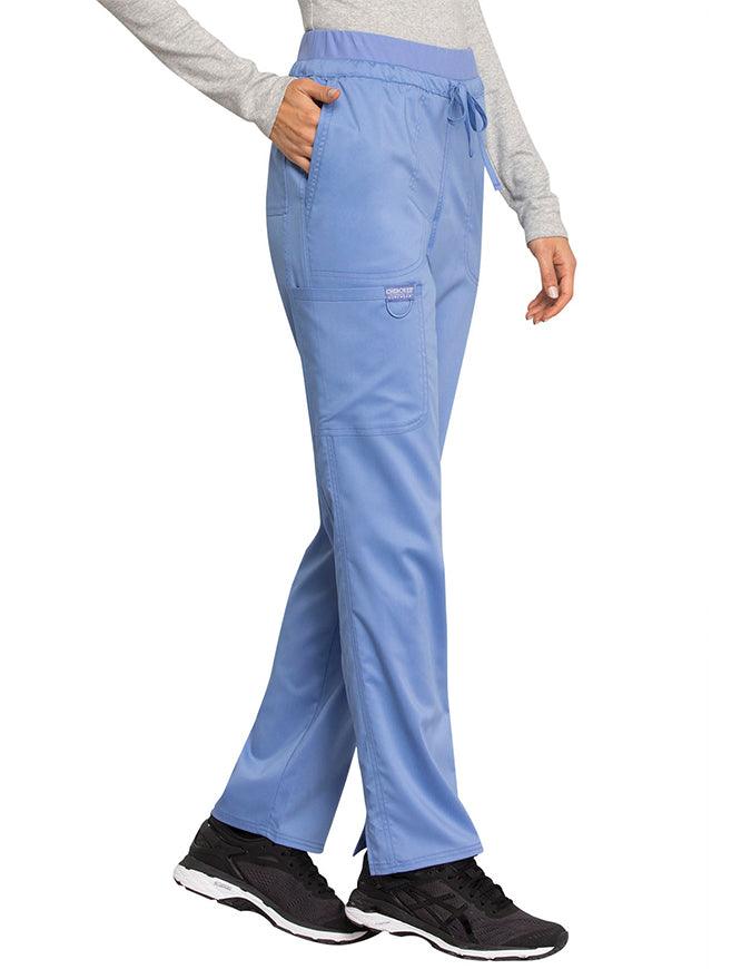 Cherokee Workwear Revolution Women's Mid Rise Tapered Leg Drawstring Tall Pant - Ciel Blue