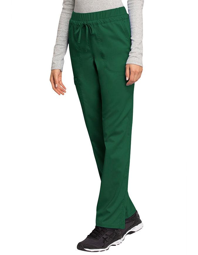 Cherokee Workwear Revolution Women's Mid Rise Tapered Leg Drawstring Petite Pant Hunter Green