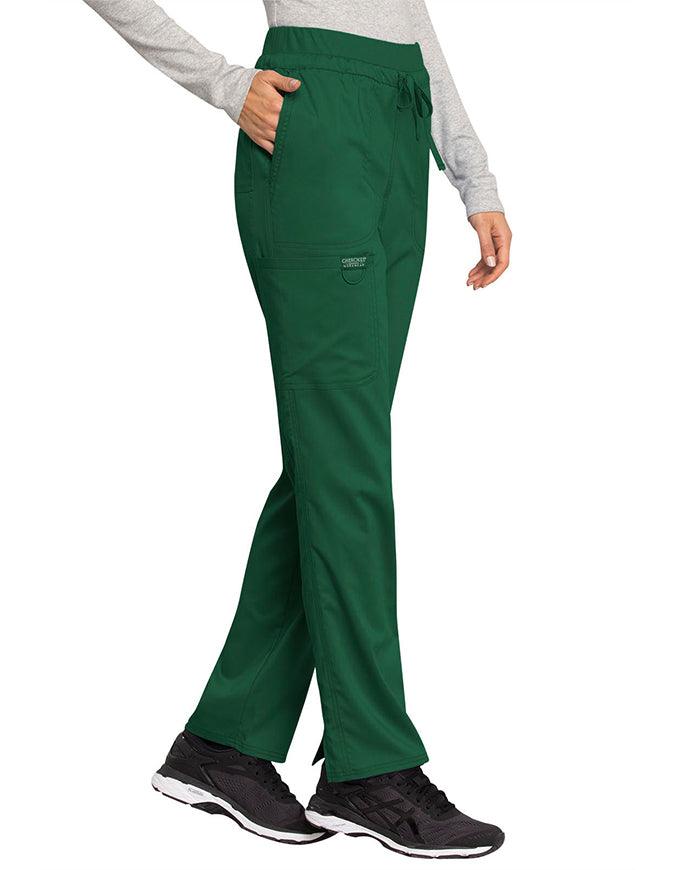 Cherokee Workwear Revolution Women's Mid Rise Tapered Leg Drawstring Petite Pant Hunter Green