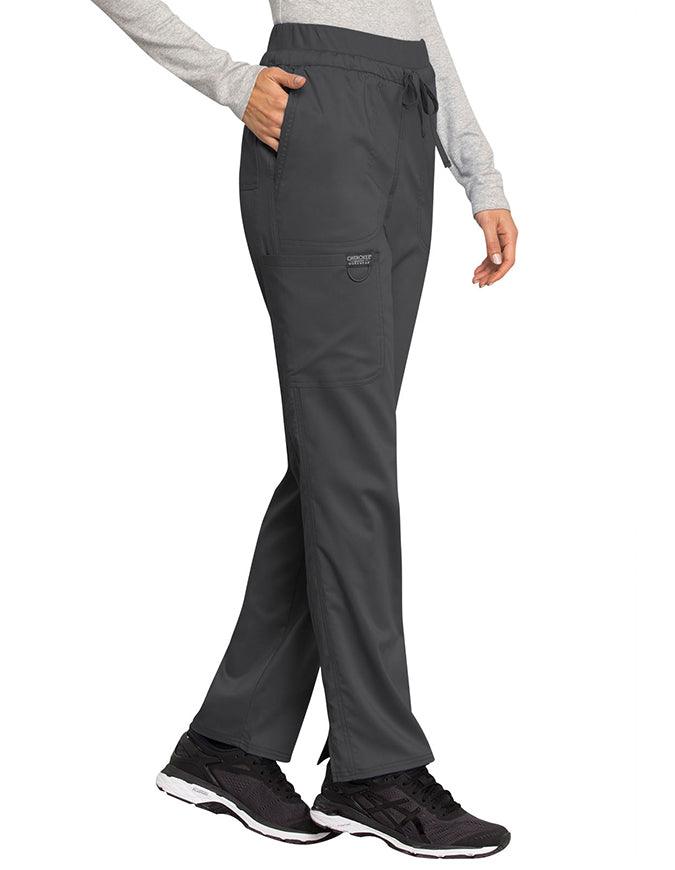 Cherokee Workwear Revolution Women's Mid Rise Tapered Leg Drawstring Petite Pant pewter