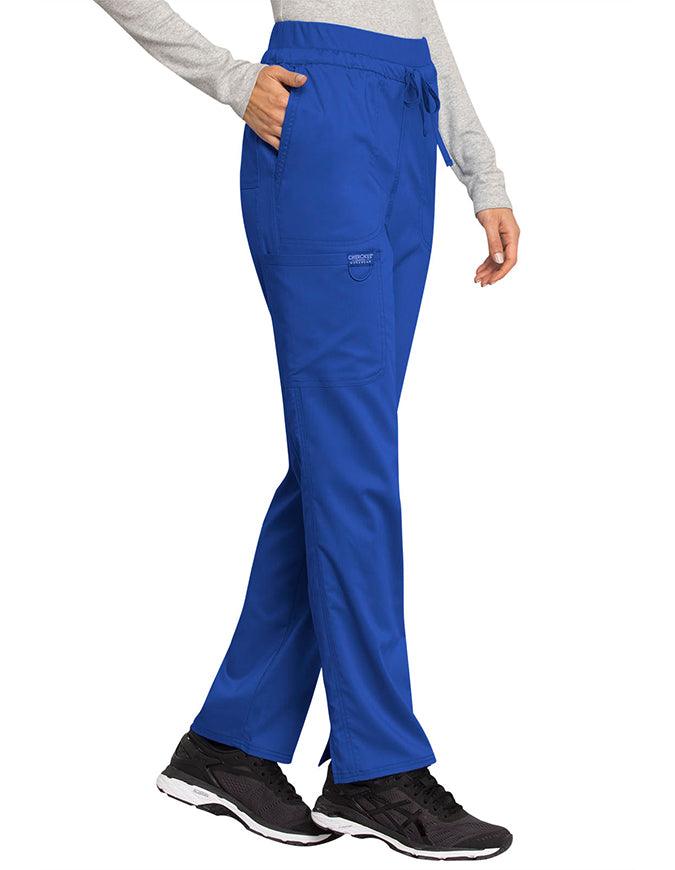 Cherokee Workwear Revolution Women's Mid Rise Tapered Leg Drawstring Petite Pant royal