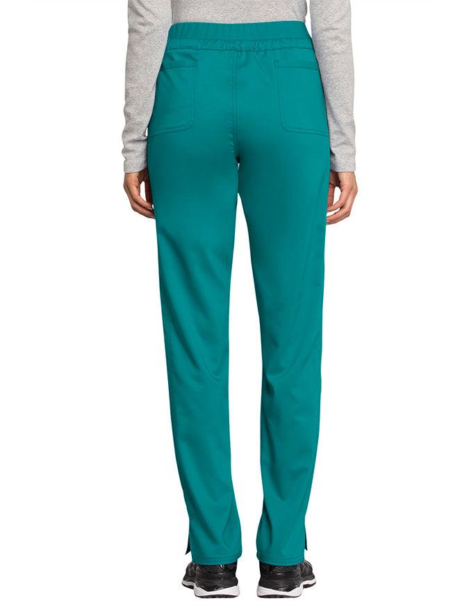 Cherokee Workwear Revolution Women's Mid Rise Tapered Leg Drawstring Petite Pant Teal blue