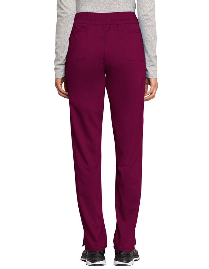 Cherokee Workwear Revolution Women's Mid Rise Tapered Leg Drawstring Petite Pant wine