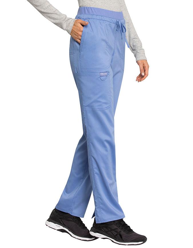 Cherokee Workwear Revolution Women's Mid Rise Tapered Leg Drawstring Pant - Ciel Blue