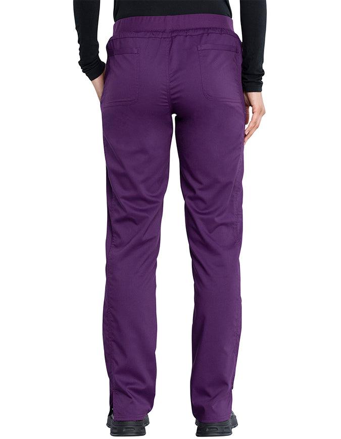 Cherokee Workwear Revolution Women's Mid Rise Tapered Leg Drawstring Pant - Eggplant