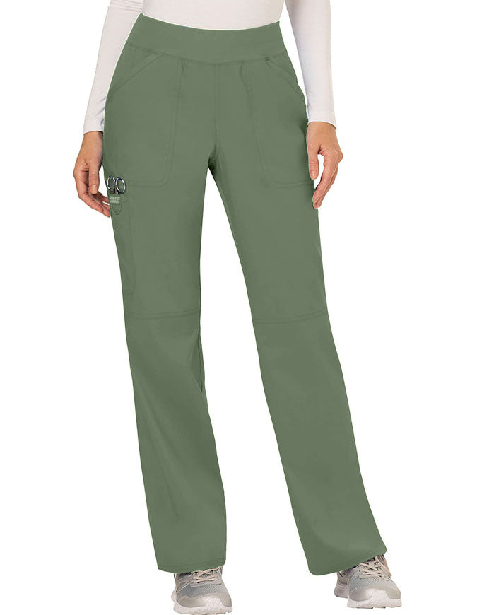 Cherokee Workwear Revolution Womens Mid Rise Straight Leg Pull-on Tall Pant Olive