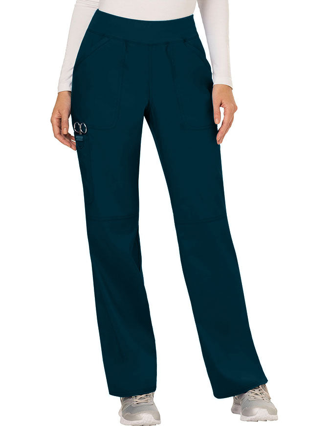 Cherokee Workwear Revolution Womens Mid Rise Straight Leg Pull-on Tall Pant Caribbean Blue