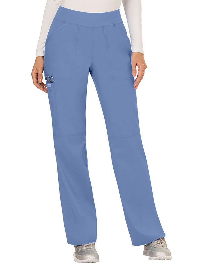 Cherokee Workwear Revolution Womens Mid Rise Straight Leg Pull-on Tall Pant Ciel Blue