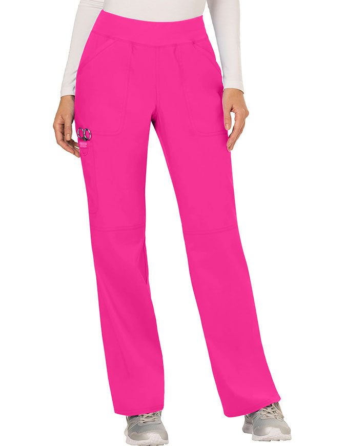 Cherokee Workwear Revolution Womens Mid Rise Straight Leg Pull-on Petite Pant - Electric Pink