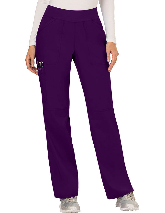 Cherokee Workwear Revolution Womens Mid Rise Straight Leg Pull-on Tall Pant Eggplant