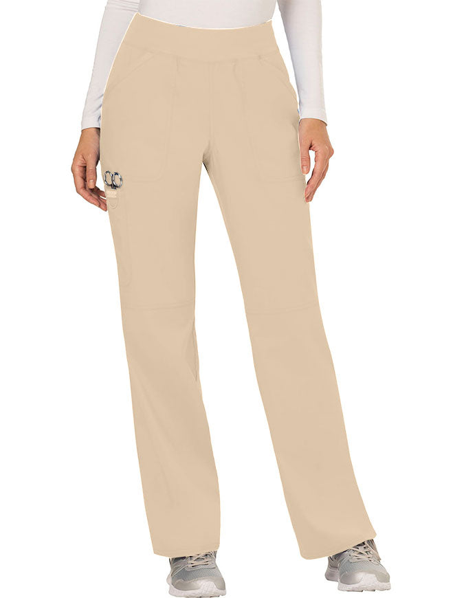 Cherokee Workwear Revolution Womens Mid Rise Straight Leg Pull-on Tall Pant Khaki