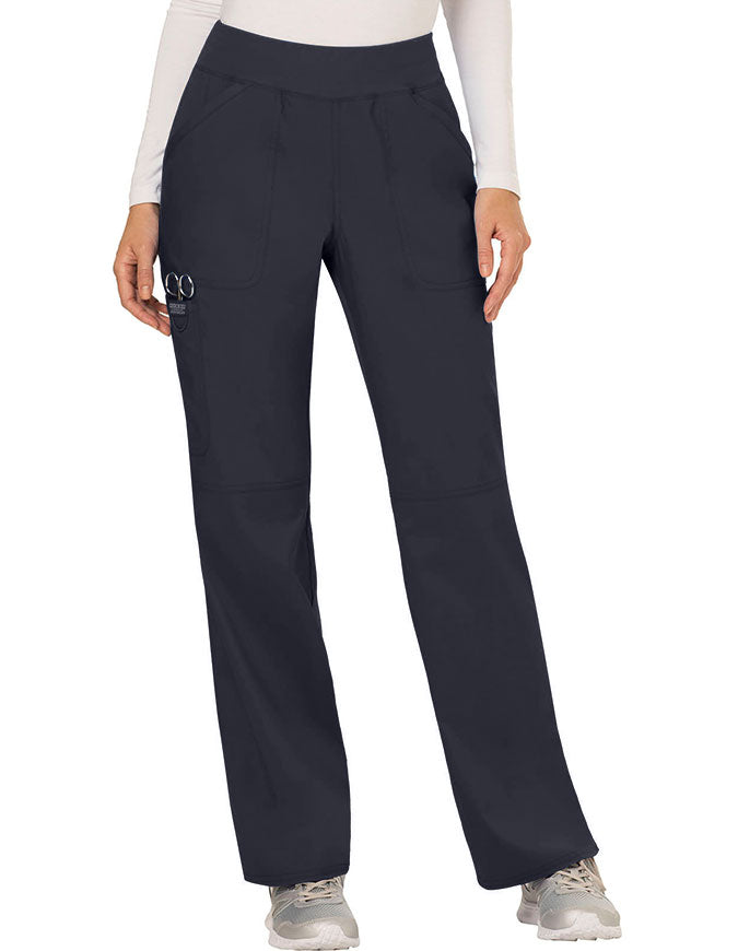 Cherokee Workwear Revolution Womens Mid Rise Straight Leg Pull-on Petite Pant - Pewter