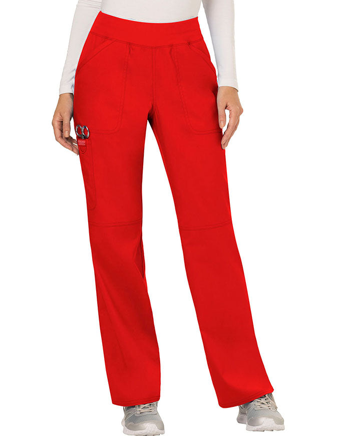 Cherokee Workwear Revolution Womens Mid Rise Straight Leg Pull-on Tall Pant Red