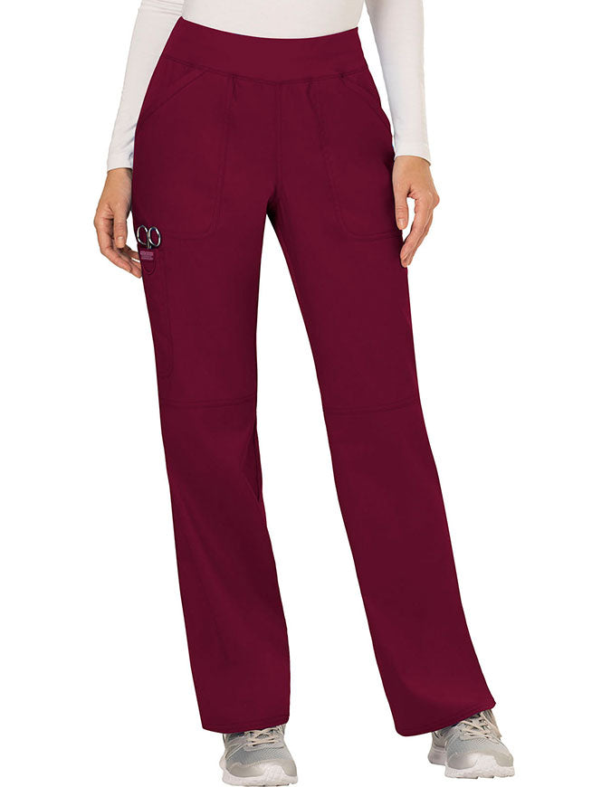 Cherokee Workwear Revolution Womens Mid Rise Straight Leg Pull-on Petite Pant - Wine