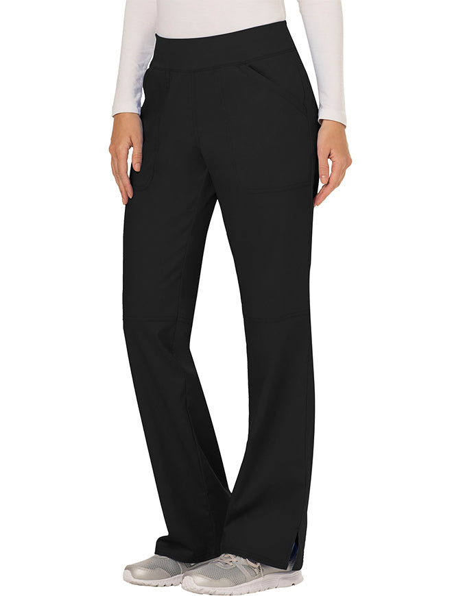 Cherokee Workwear Revolution Womens Mid Rise Straight Leg Pull-on Petite Pant - Black