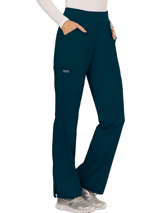 Cherokee Workwear WW Revolution Womens Mid Rise Straight Leg Pull-on Pant - Caribbean Blue