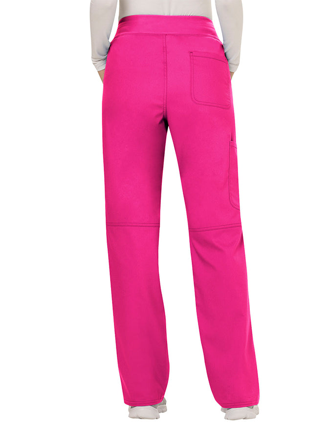 Cherokee Workwear Revolution Womens Mid Rise Straight Leg Pull-on Petite Pant - Electric Pink