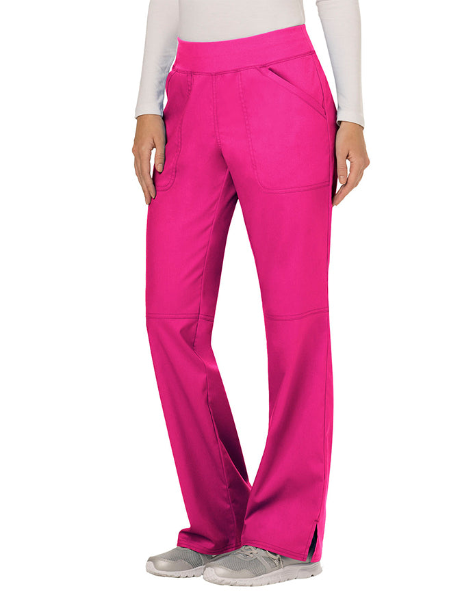 Cherokee Workwear Revolution Womens Mid Rise Straight Leg Pull-on Petite Pant - Electric Pink