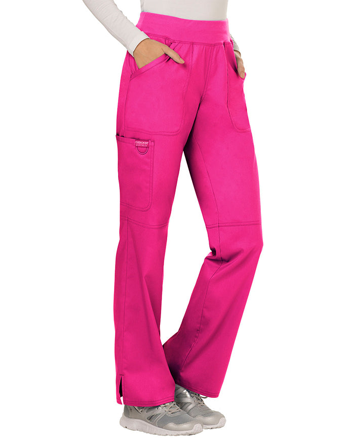 Cherokee Workwear Revolution Womens Mid Rise Straight Leg Pull-on Petite Pant - Electric Pink