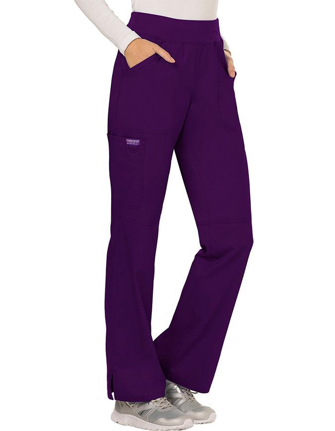 Cherokee Workwear WW Revolution Womens Mid Rise Straight Leg Pull-on Pant - Eggplant