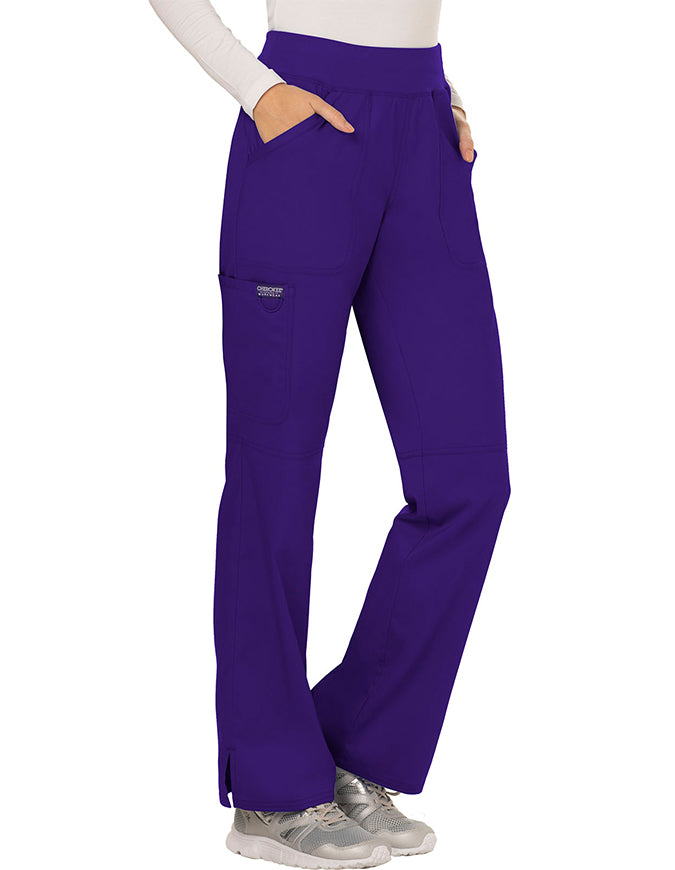 Cherokee Workwear Revolution Womens Mid Rise Straight Leg Pull-on Petite Pant - Grape