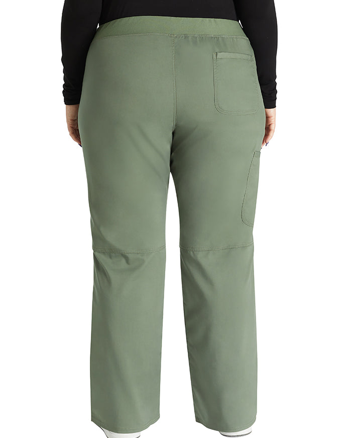 Cherokee Workwear Revolution Womens Mid Rise Straight Leg Pull-on Petite Pant - Olive