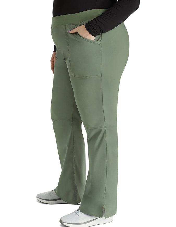 Cherokee Workwear Revolution Womens Mid Rise Straight Leg Pull-on Petite Pant - Olive