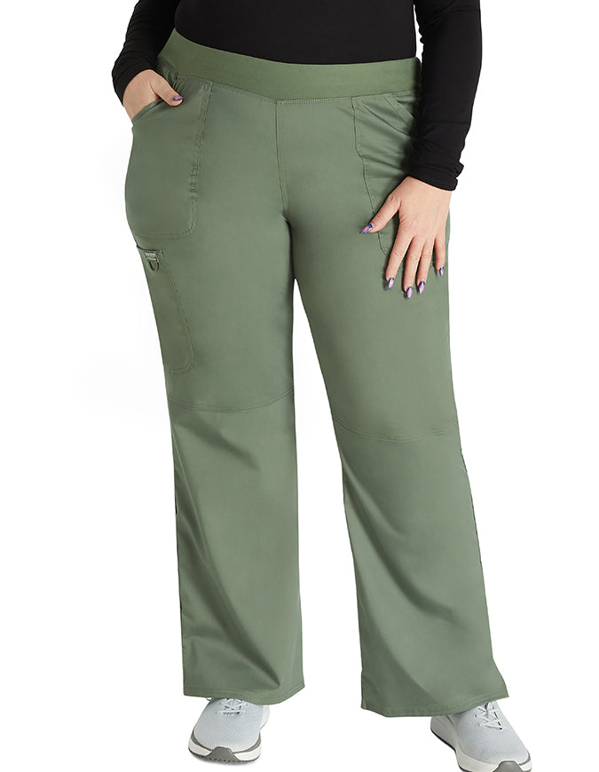 Cherokee Workwear Revolution Womens Mid Rise Straight Leg Pull-on Petite Pant - Olive