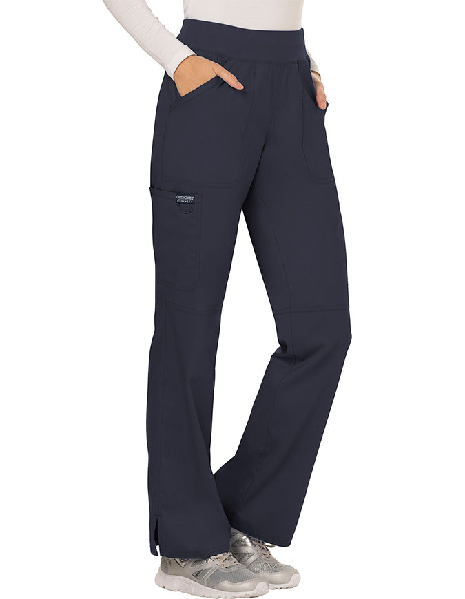 Cherokee Workwear Revolution Womens Mid Rise Straight Leg Pull-on Petite Pant - Pewter