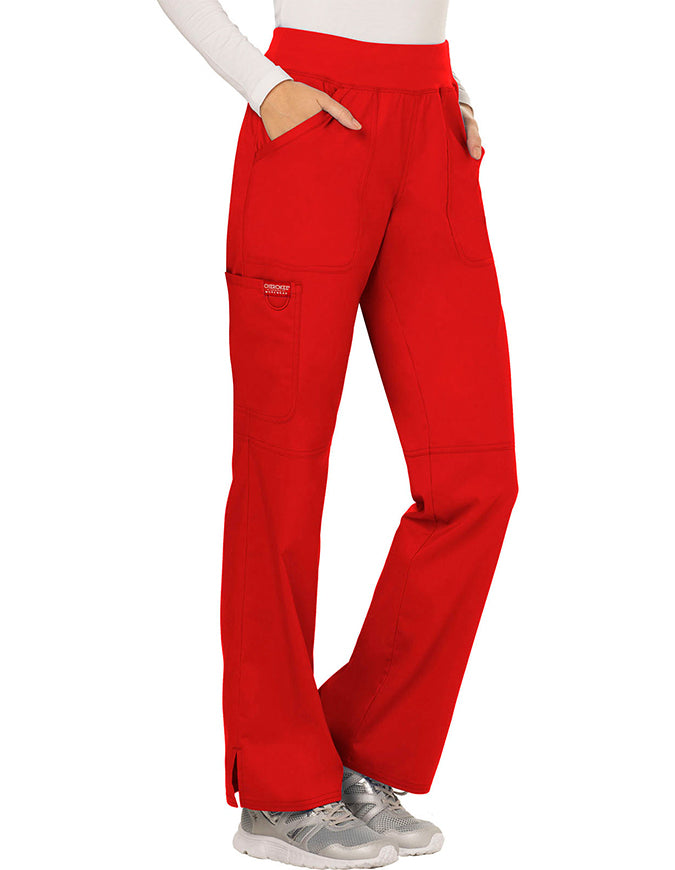 Cherokee Workwear Revolution Womens Mid Rise Straight Leg Pull-on Tall Pant Red