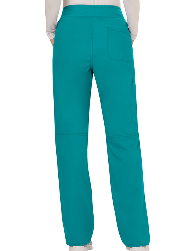 Cherokee Workwear Revolution Womens Mid Rise Straight Leg Pull-on Petite Pant - Teal Blue