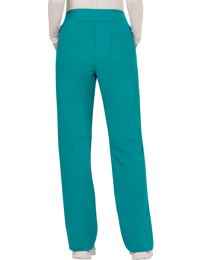 Cherokee Workwear Revolution Womens Mid Rise Straight Leg Pull-on Tall Pant Teal Blue