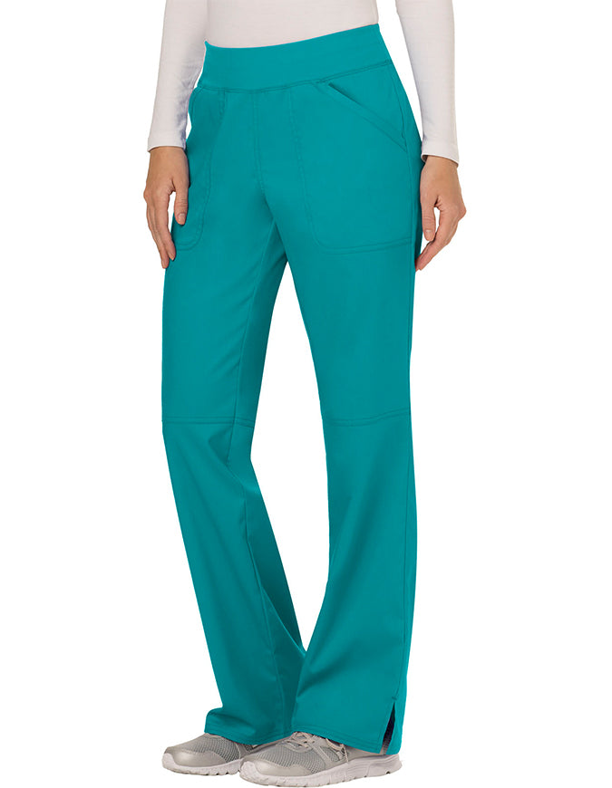 Cherokee Workwear Revolution Womens Mid Rise Straight Leg Pull-on Tall Pant Teal Blue