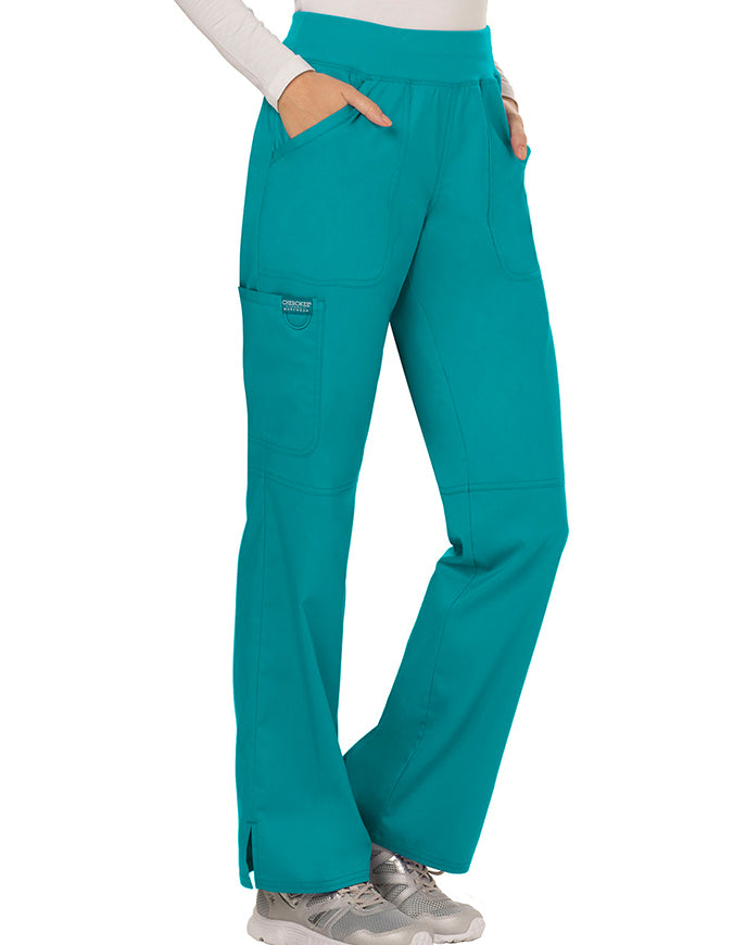 Cherokee Workwear Revolution Womens Mid Rise Straight Leg Pull-on Petite Pant - Teal Blue