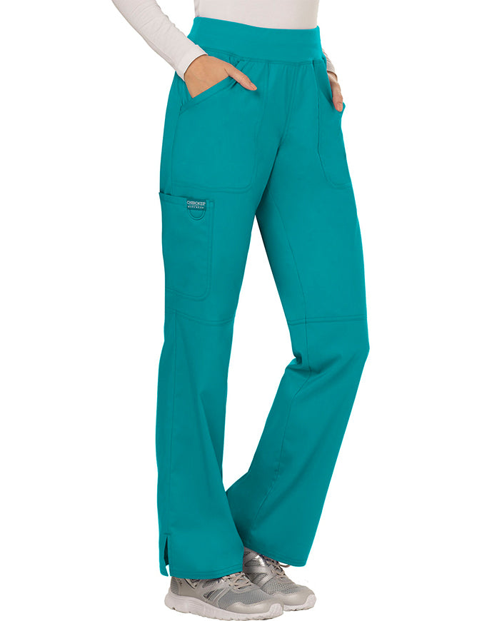 Cherokee Workwear Revolution Womens Mid Rise Straight Leg Pull-on Tall Pant Teal Blue