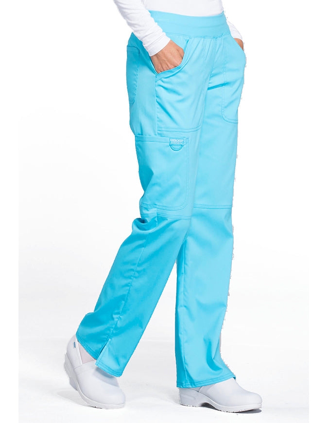 Cherokee Workwear Revolution Womens Mid Rise Straight Leg Pull-on Tall Pant Turquoise