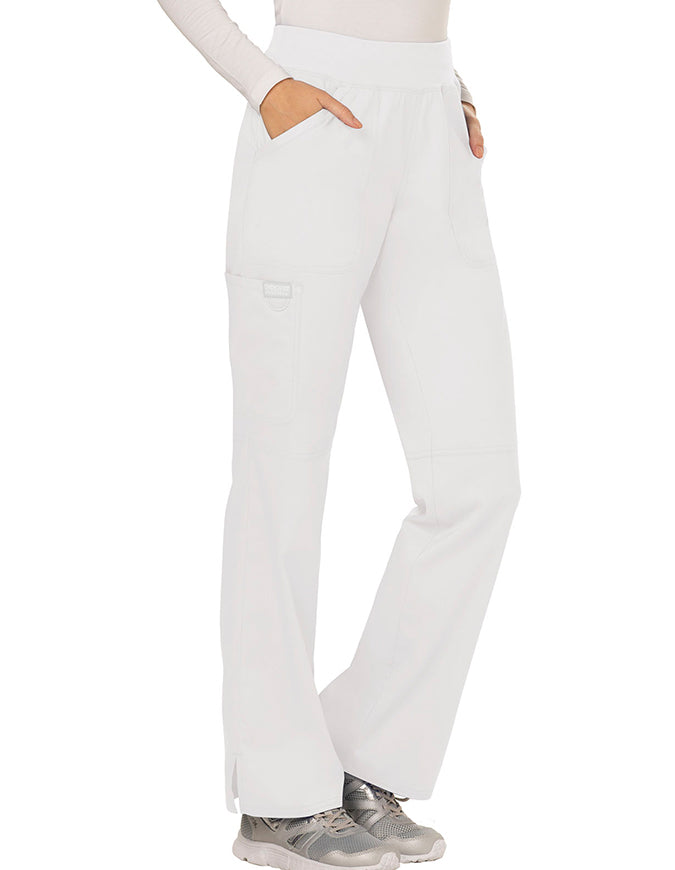 Cherokee Workwear Revolution Womens Mid Rise Straight Leg Pull-on Petite Pant - White