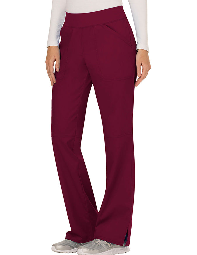 Cherokee Workwear Revolution Womens Mid Rise Straight Leg Pull-on Petite Pant - Wine