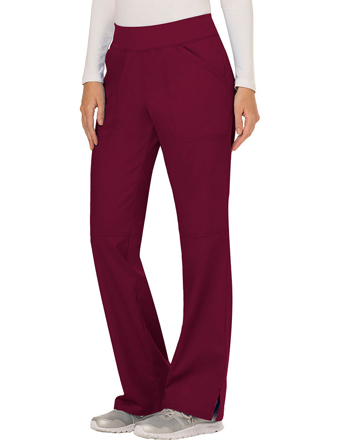 Cherokee Workwear Revolution Womens Mid Rise Straight Leg Pull-on Tall Pant Wine