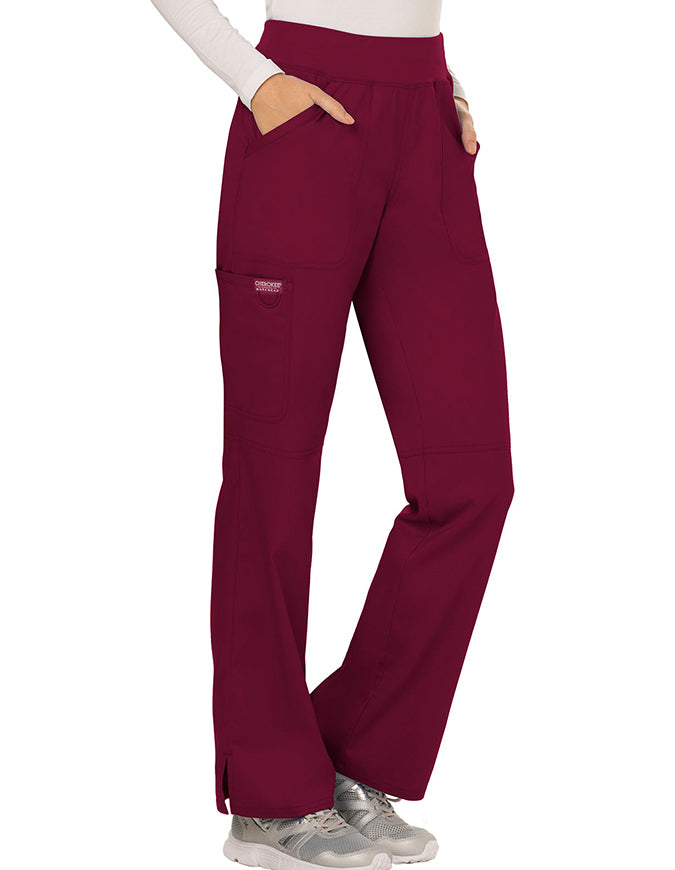 Cherokee Workwear Revolution Womens Mid Rise Straight Leg Pull-on Petite Pant - Wine