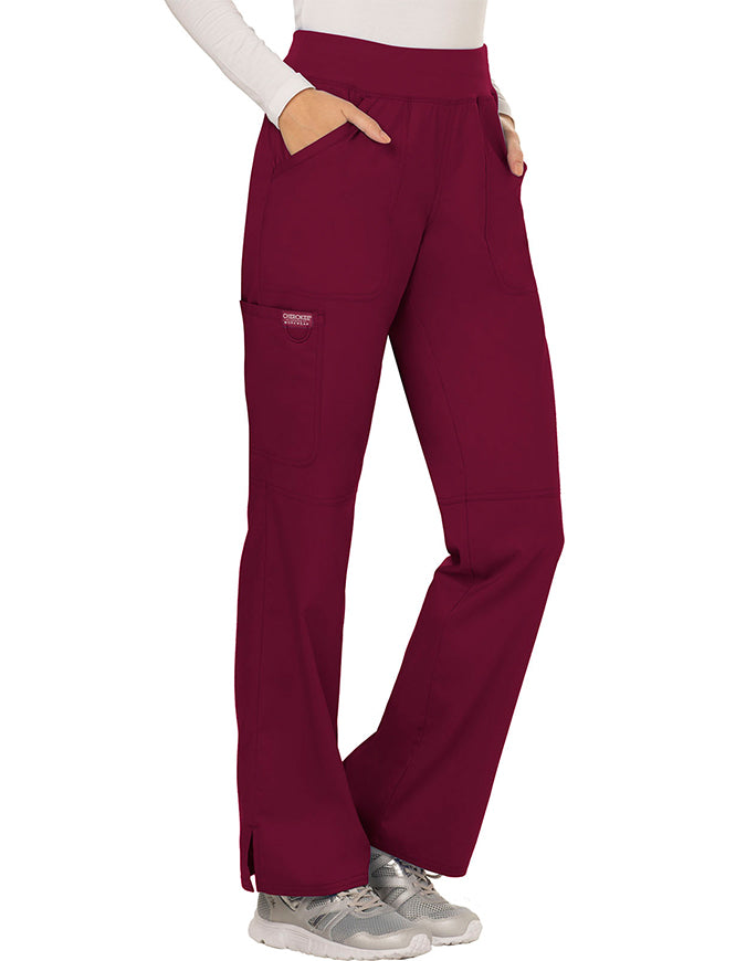 Cherokee Workwear Revolution Womens Mid Rise Straight Leg Pull-on Tall Pant Wine